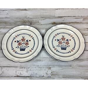 2 Cumberland Brambleberry Dinner Plates Hearthside Flower Basket Blue Band 10.75